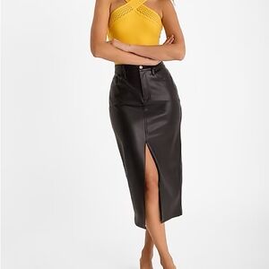 Express High Waisted Faux Leather Front Slit Midi Skirt